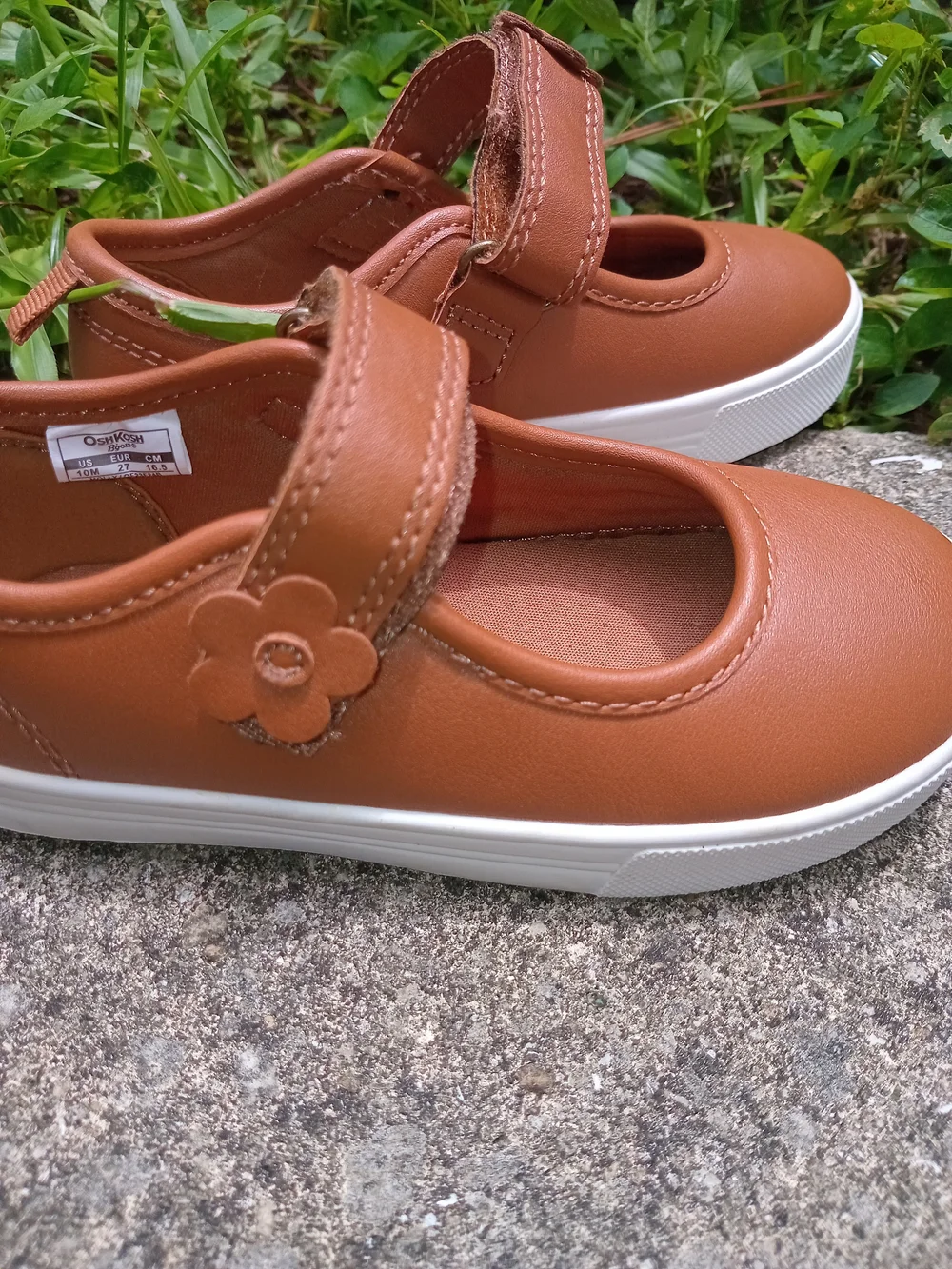 Girls Tan Moccasin Mary Jane Shoes with Flower Strap